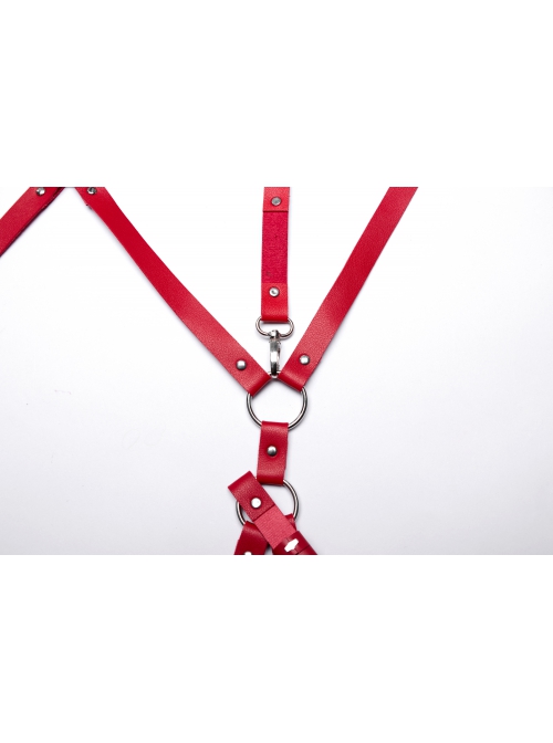 Halloween Sexy Adjustable Red Waist Leggings Punk Style Faux Leather Harness
