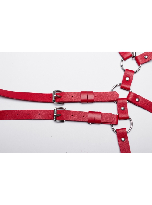 Halloween Sexy Adjustable Red Waist Leggings Punk Style Faux Leather Harness