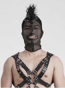 Halloween Black Mesh Spliced Wool All-Inclusive Punk Style Mohawk Hood