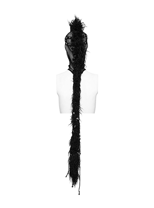 Halloween Black Mesh Spliced Wool All-Inclusive Punk Style Mohawk Hood