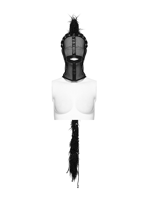 Halloween Black Mesh Spliced Wool All-Inclusive Punk Style Mohawk Hood