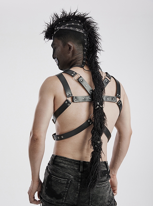 Halloween Black Mesh Spliced Wool All-Inclusive Punk Style Mohawk Hood