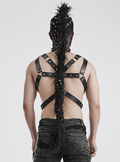 Halloween Black Mesh Spliced Wool All-Inclusive Punk Style Mohawk Hood
