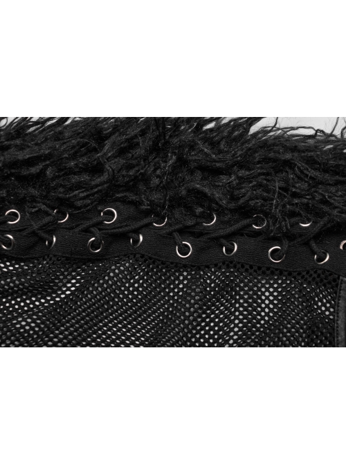 Halloween Black Mesh Spliced Wool All-Inclusive Punk Style Mohawk Hood