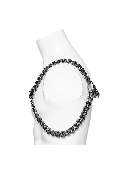Halloween Silver And Black Thick Aluminum Chain Link Adjustable Elastic Elastic Punk Style Straps