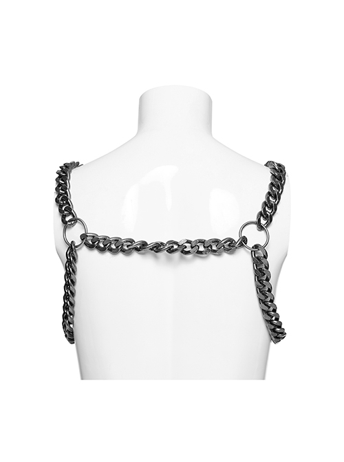 Halloween Silver And Black Thick Aluminum Chain Link Adjustable Elastic Elastic Punk Style Straps