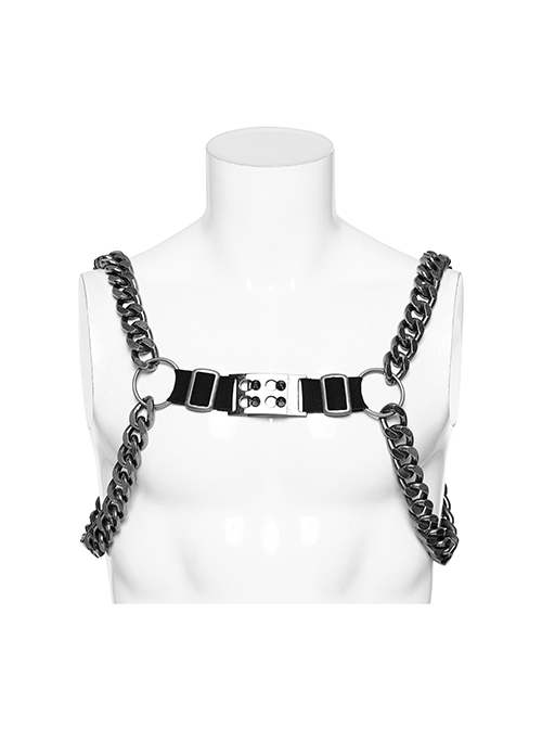 Halloween Silver And Black Thick Aluminum Chain Link Adjustable Elastic Elastic Punk Style Straps