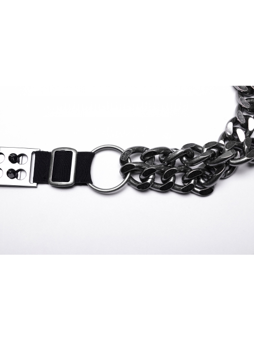 Halloween Silver And Black Thick Aluminum Chain Link Adjustable Elastic Elastic Punk Style Straps