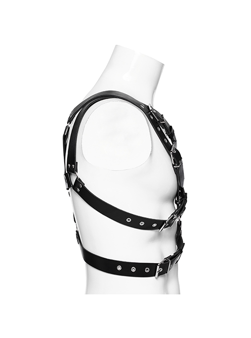 Halloween Black Double Layer Adjustable Cross Faux Leather Punk Style Men's Harness