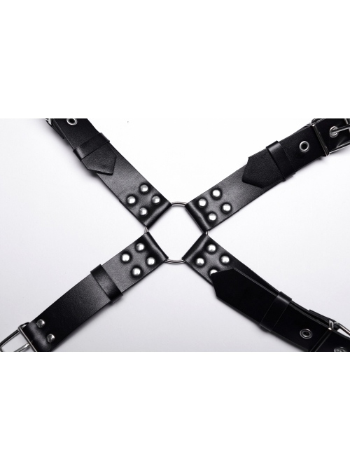 Halloween Black Double Layer Adjustable Cross Faux Leather Punk Style Men's Harness