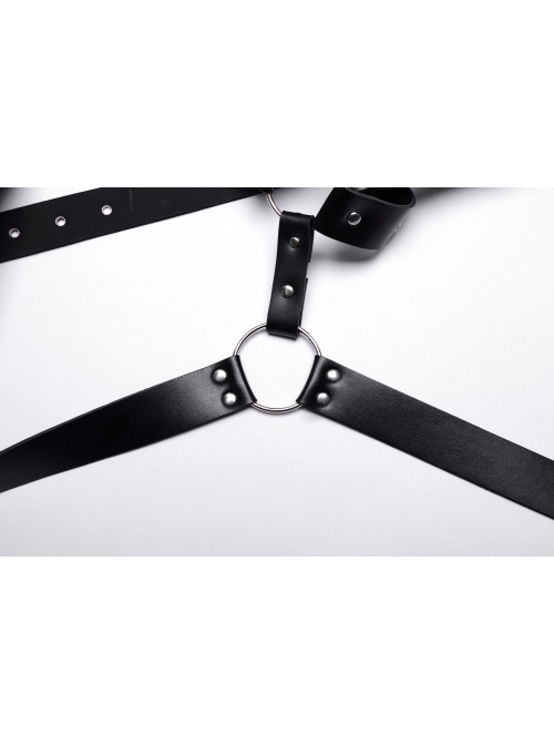 Halloween Black Double Layer Adjustable Cross Faux Leather Punk Style Men's Harness