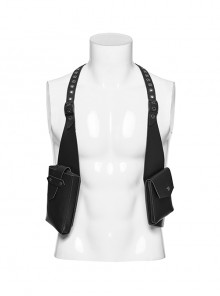 Halloween Black Cross Faux Leather With Practical Pockets And Punk Style Vest Straps