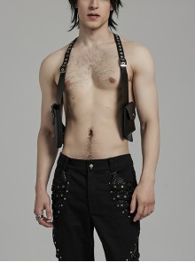 Halloween Black Cross Faux Leather With Practical Pockets And Punk Style Vest Straps