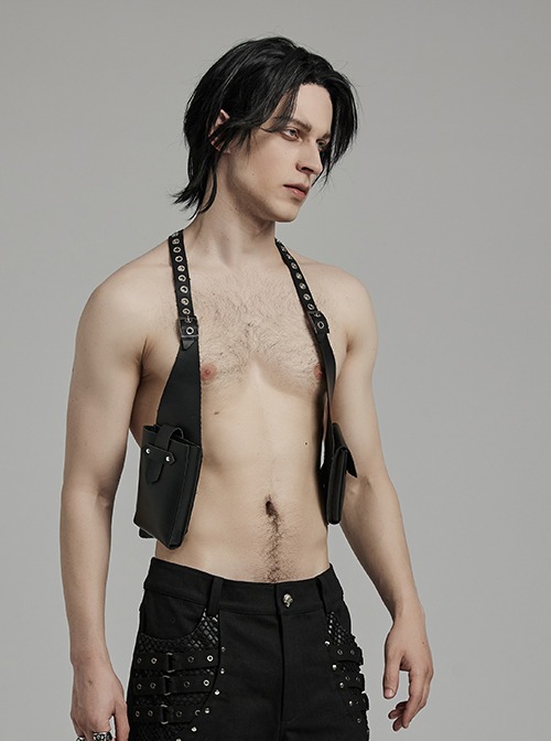 Halloween Black Cross Faux Leather With Practical Pockets And Punk Style Vest Straps