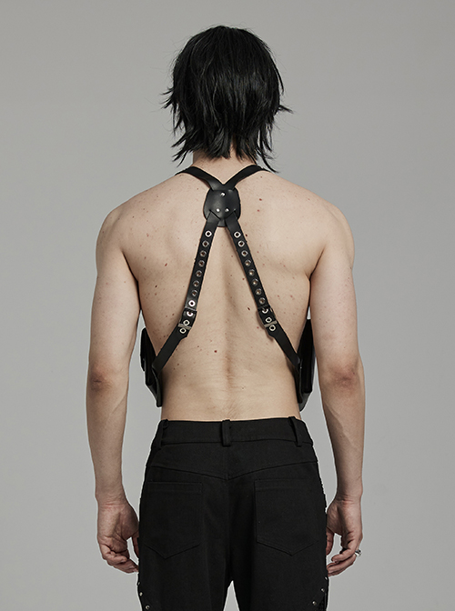 Halloween Black Cross Faux Leather With Practical Pockets And Punk Style Vest Straps