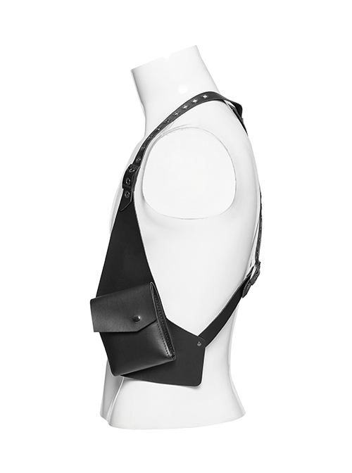 Halloween Black Cross Faux Leather With Practical Pockets And Punk Style Vest Straps