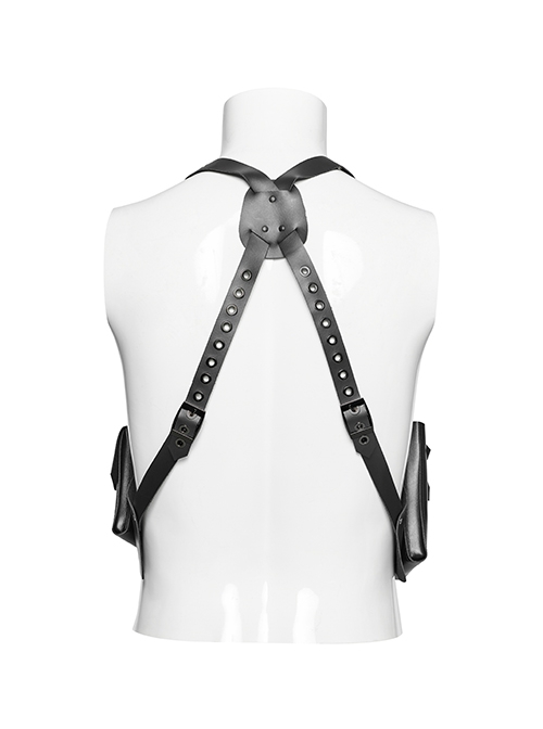 Halloween Black Cross Faux Leather With Practical Pockets And Punk Style Vest Straps