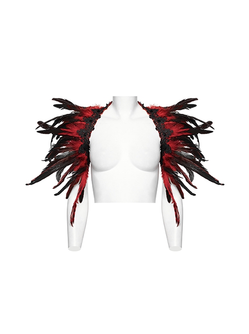 Halloween Mysterious Black And Red Spooky Feathers Decorated Gothic Style Dark Harness
