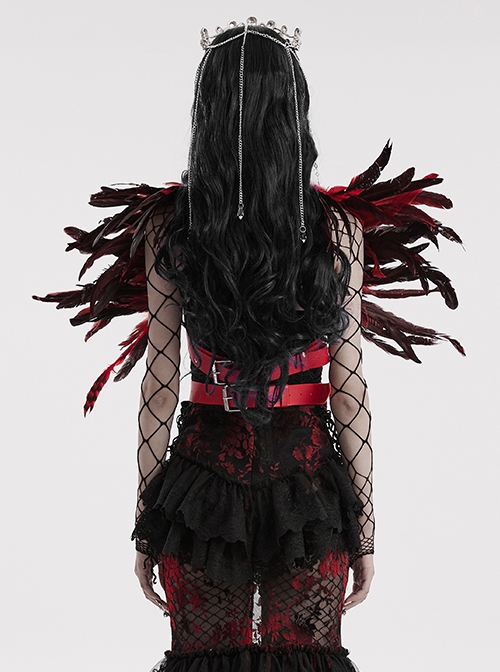 Halloween Mysterious Black And Red Spooky Feathers Decorated Gothic Style Dark Harness