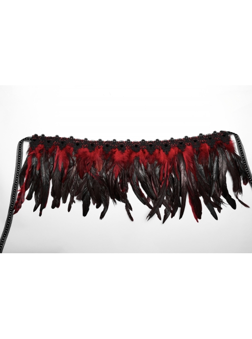 Halloween Mysterious Black And Red Spooky Feathers Decorated Gothic Style Dark Harness