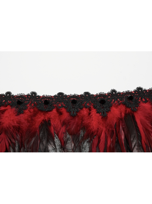 Halloween Mysterious Black And Red Spooky Feathers Decorated Gothic Style Dark Harness