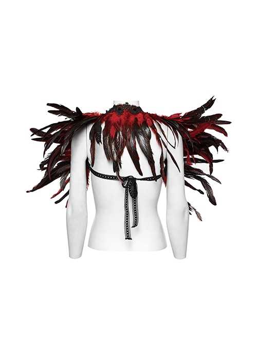 Halloween Mysterious Black And Red Spooky Feathers Decorated Gothic Style Dark Harness
