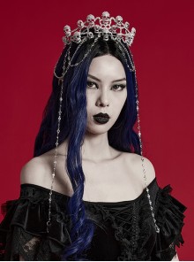Halloween Silver Alloy Skull Glass Rhinestone Punk Style Gorgeous Headdress