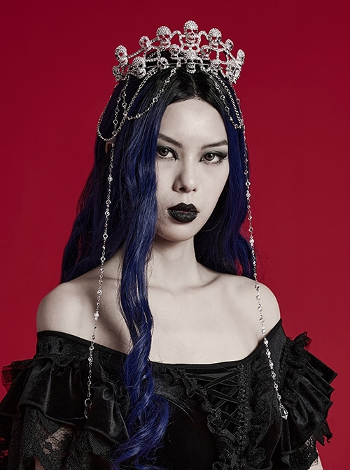 Halloween Silver Alloy Skull Glass Rhinestone Punk Style Gorgeous Headdress