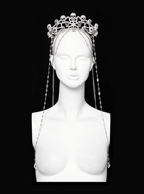 Halloween Silver Alloy Skull Glass Rhinestone Punk Style Gorgeous Headdress