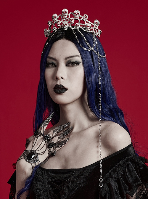 Halloween Silver Alloy Skull Glass Rhinestone Punk Style Gorgeous Headdress