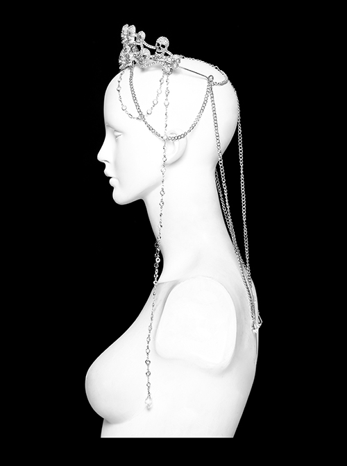 Halloween Silver Alloy Skull Glass Rhinestone Punk Style Gorgeous Headdress