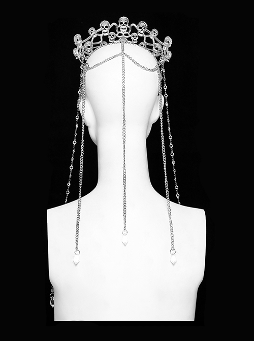 Halloween Silver Alloy Skull Glass Rhinestone Punk Style Gorgeous Headdress