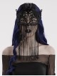 Halloween Sexy Black Lace Splicing Tassel Lace Forehead Three Dimensional Phoenix Flower Gothic Style Women's Mask