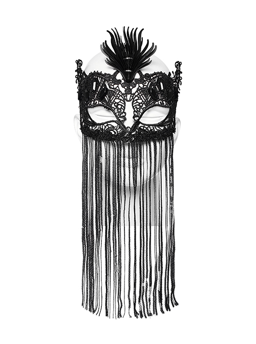 Halloween Sexy Black Lace Splicing Tassel Lace Forehead Three Dimensional Phoenix Flower Gothic Style Women's Mask