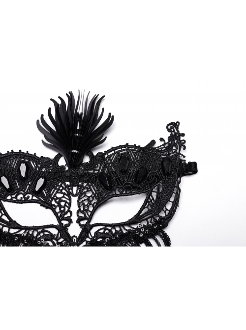 Halloween Sexy Black Lace Splicing Tassel Lace Forehead Three Dimensional Phoenix Flower Gothic Style Women's Mask
