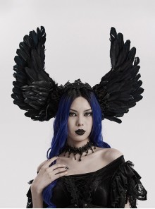 Halloween Black Exquisite Lace With Devil Feather Wings Gothic Feather Headdress