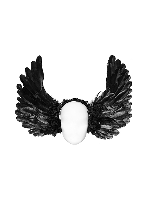Halloween Black Exquisite Lace With Devil Feather Wings Gothic Feather Headdress