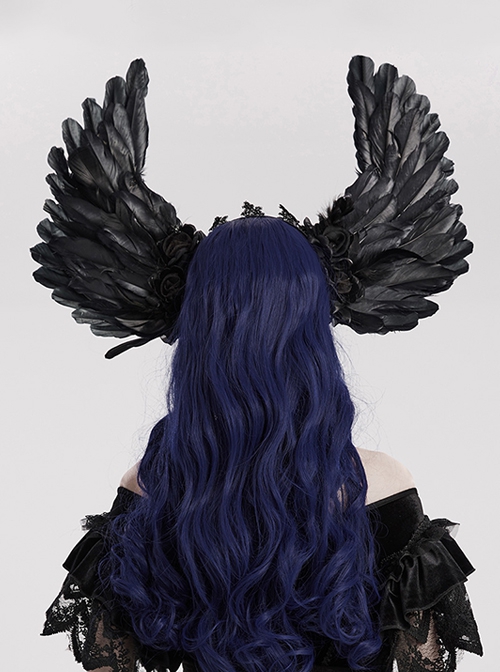 Halloween Black Exquisite Lace With Devil Feather Wings Gothic Feather Headdress