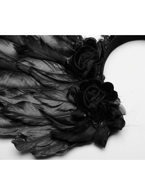 Halloween Black Exquisite Lace With Devil Feather Wings Gothic Feather Headdress