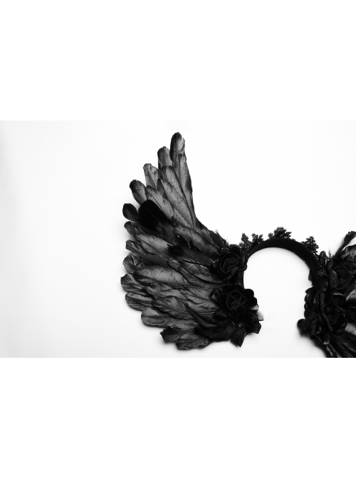 Halloween Black Exquisite Lace With Devil Feather Wings Gothic Feather Headdress