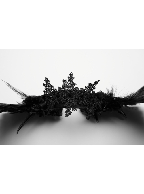 Halloween Black Exquisite Lace With Devil Feather Wings Gothic Feather Headdress