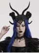 Halloween Black Plastic Horns Spliced Woven Two Sides Luxury Sparkling Diamond Gothic Devil Headdress
