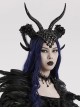 Halloween Black Plastic Horns Spliced Woven Two Sides Luxury Sparkling Diamond Gothic Devil Headdress