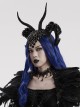 Halloween Black Plastic Horns Spliced Woven Two Sides Luxury Sparkling Diamond Gothic Devil Headdress