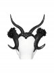 Halloween Black Plastic Horns Spliced Woven Two Sides Luxury Sparkling Diamond Gothic Devil Headdress