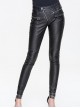 Inclined Placket Zipper Rivet Trouser Mouth Silver Hand-Rubbed Leather Punk Pants