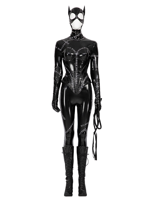 Batman Returns 1992 Catwoman Selina Kyle Halloween Cosplay Accessories Black Whip And Rings