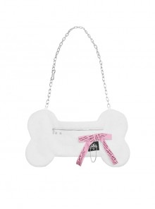 Personalized White Polyester Material With Pink Webbing Bow Decoration Gothic Style Bone Shoulder Bag