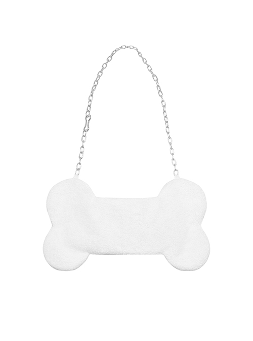 Personalized White Polyester Material With Pink Webbing Bow Decoration Gothic Style Bone Shoulder Bag