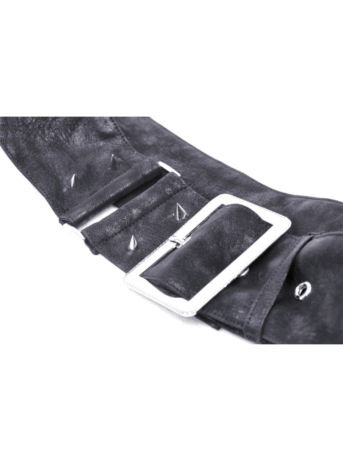 Adjustable Personalized Black PU Leather Practical Waist Bag With Metal Spiked Rivets Decorated Punk Style Rock Belt